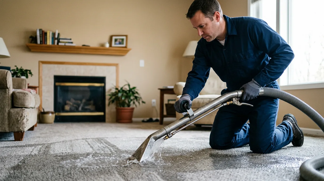 Water damage restoration technician working near Vershire, VT